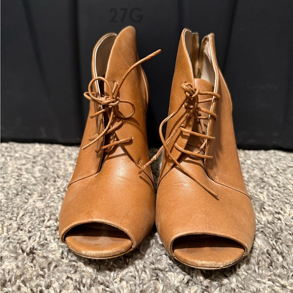 Camel Peep-Toe Ankle Boots